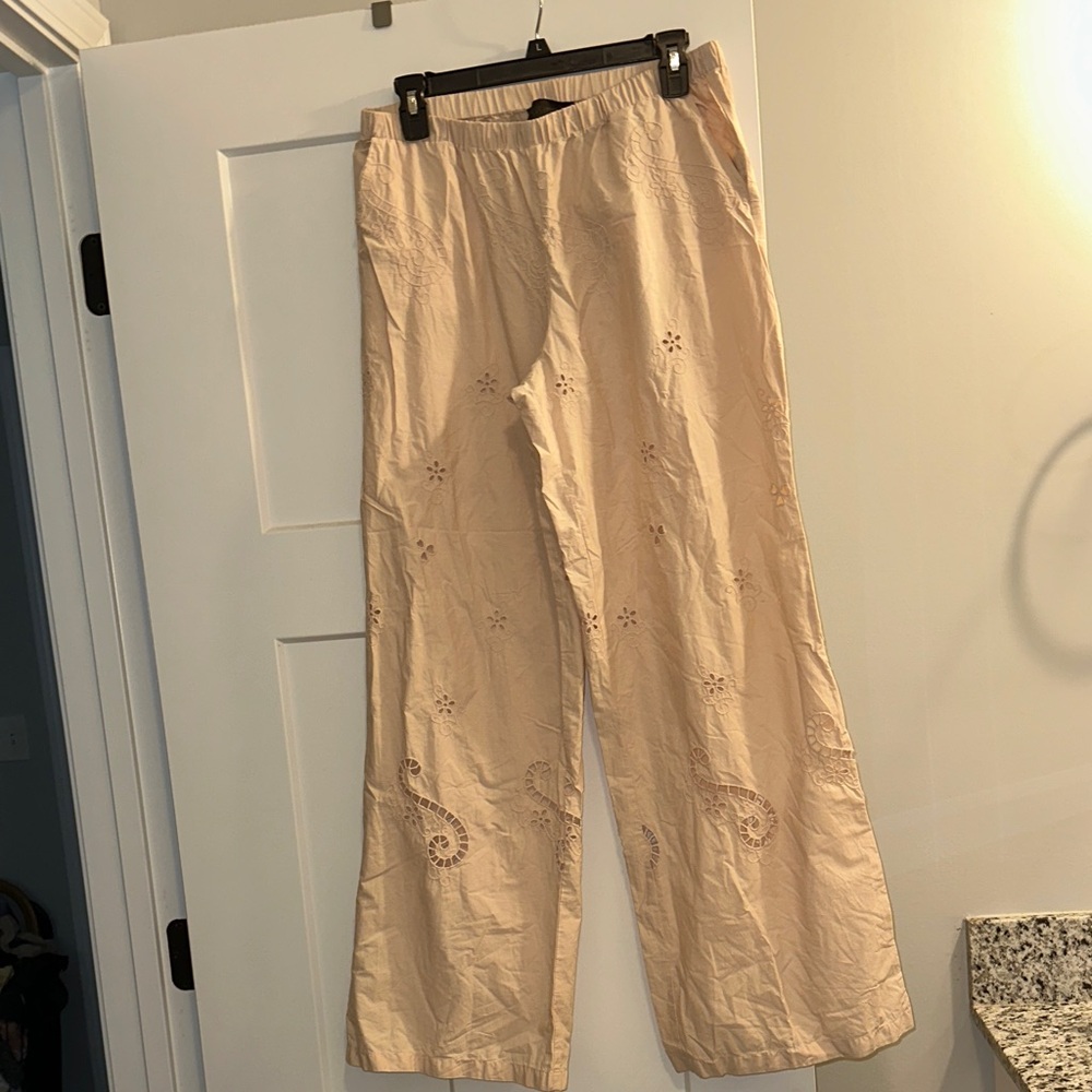Zara Cream Eyelet Wide-Leg Pants